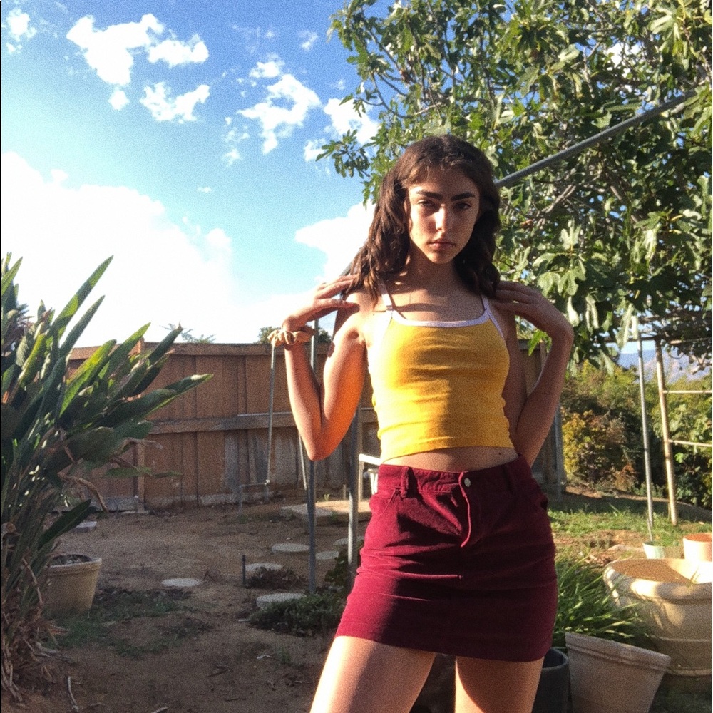 velvet maroon miniskirt